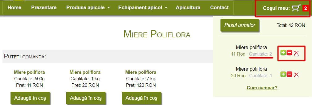 Modificarea cantitatii produselor din cos